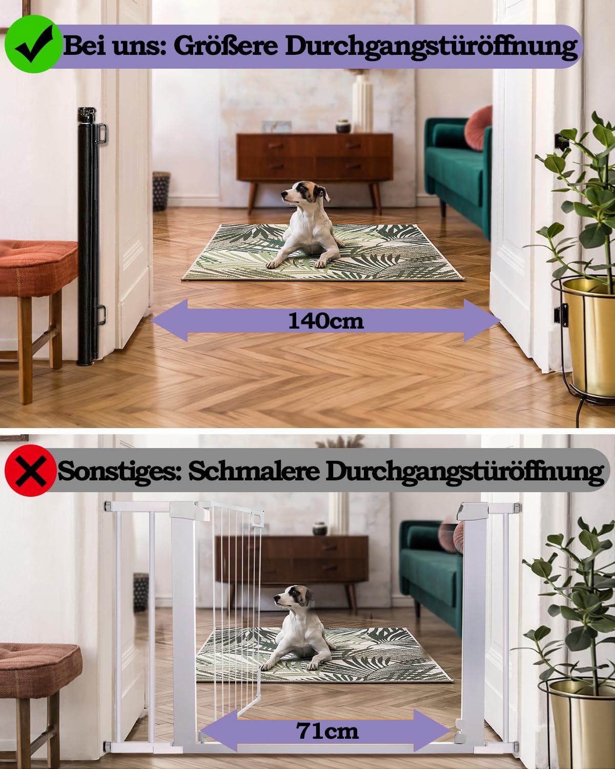 2PCS Treppenschutzgitter für Babys, 86 cm hoch, ausziehbar bis 140 cm breit, Kinderschutzgitter für Türen, Treppen, Flure, Innen- und Außenbereich, Schwarz