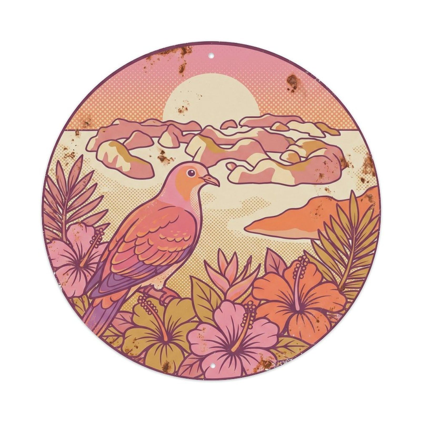 Olyhtr 8X8inch Classic Style Palau Fruit Dove Tropical Sunrise Retro Heritage Metal Tin Sign