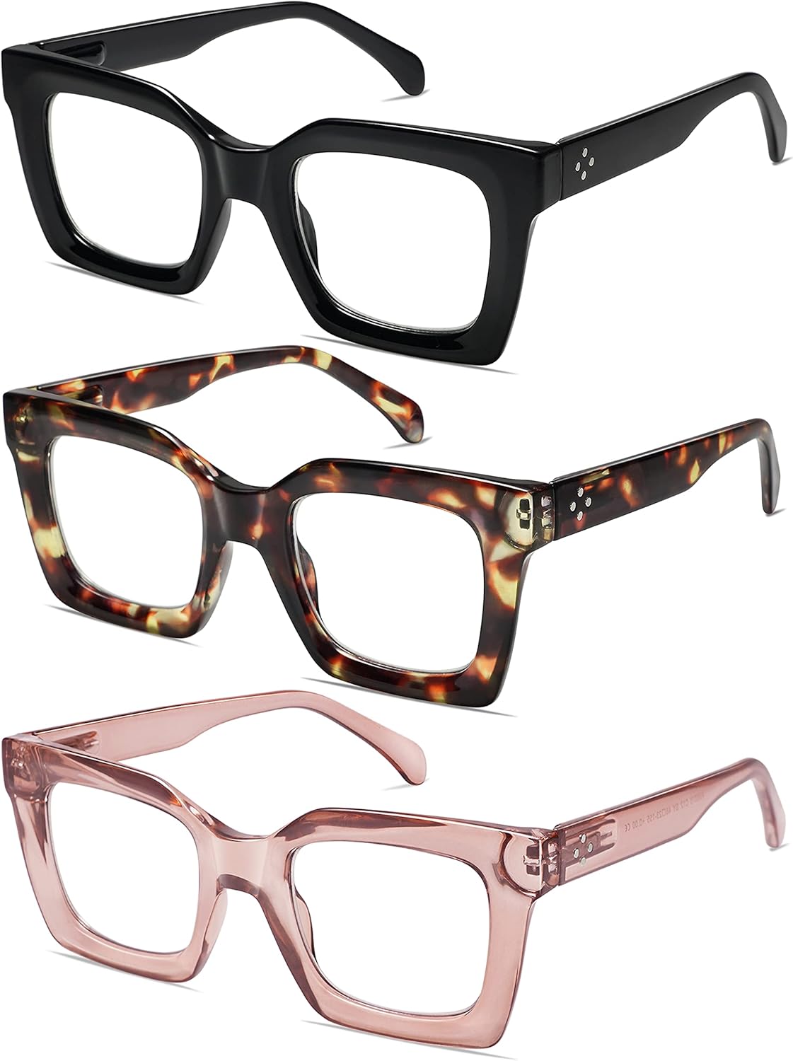 AMOMOMA Retro Oversized Square Reading Glasses for Women Men Blue Light Computer Thick Womens Readers Spring hinge AM6015 - Image 3