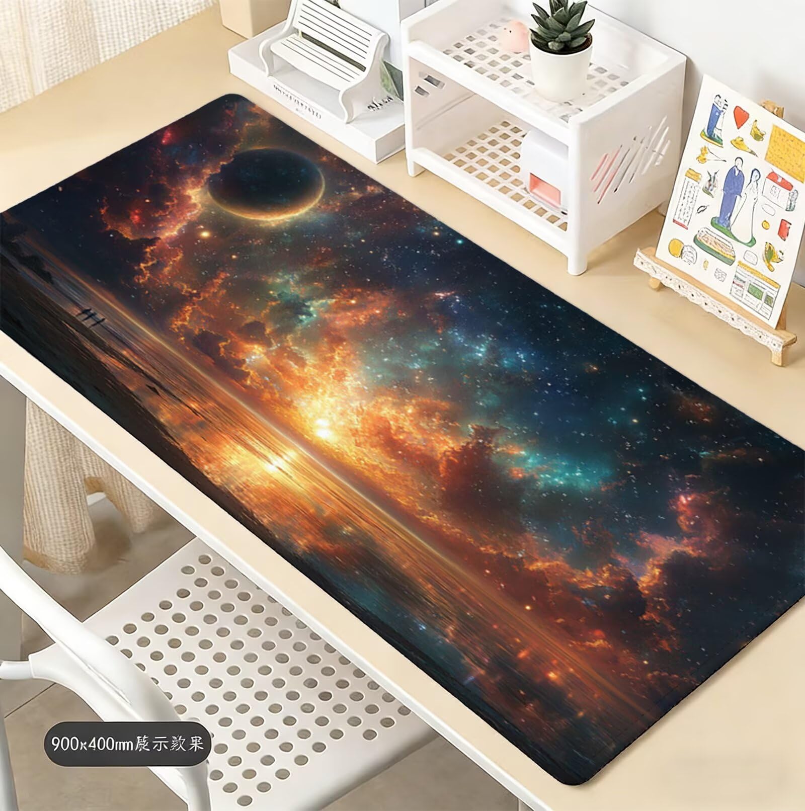 Gwiaździste niebo podkładka pod mysz XXL 1000 x 500 mm duża podkładka pod mysz dla graczy Jezioro pod ręką biurko szyte krawędzie wodoodporna antypoślizgowa, do komputera, laptopa poprawia dokładność