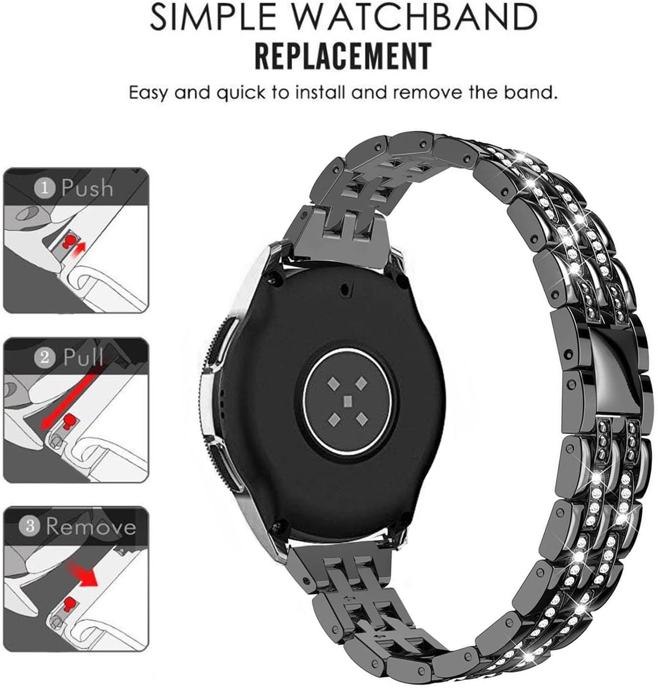 Bands Compatible with Samsung Galaxy Watch 3 (41mm), 20mm Luxury Diamond Stainless Steel Metal Bracelet with Rhinestone Bezel Ring Case Cover Replacement for Women Men - Image 3