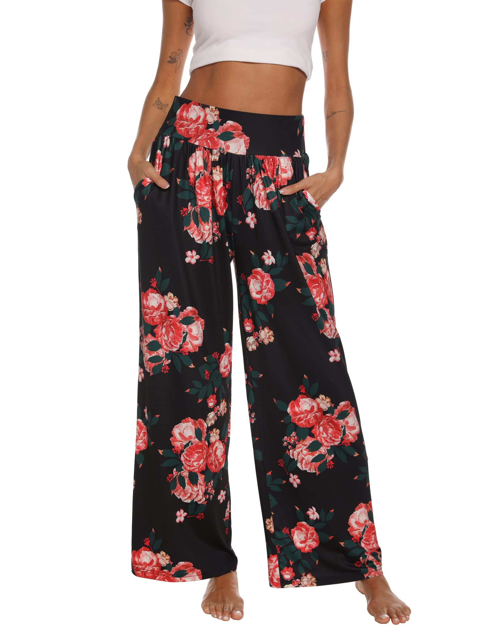 Size L ENJOYNIGHT Womens Pajama Pants Wide Leg Palazzo Lounge Yoga Sweatpants Casual Pj Bottoms with Pockets