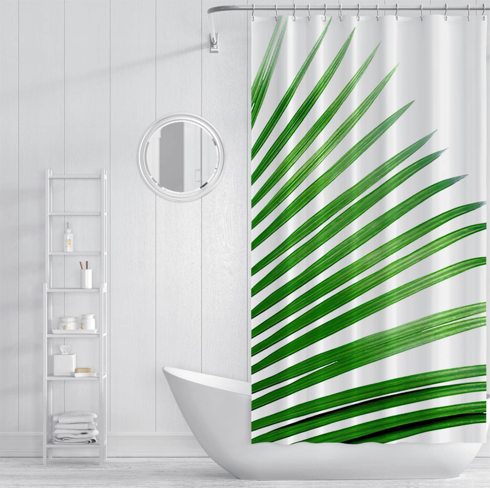 Tropical Plant Theme Zasłony prysznicowe z 12 haczykami Zielone liściaste ważone zasłony prysznicowe Rodzinny wystrój łazienki Można prać w pralce 200x200cm