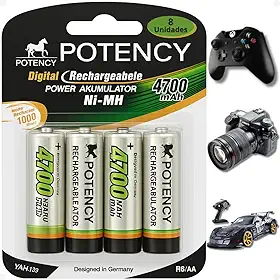 Kit 8 Pilhas Recarregáveis AA 4700mAh - Blister com 8 Unidades - Rechargeable Ni-MH Batteries - 1.2v - Ideal para Controle de Vídeo Games, Controles Remotos, Microfones Sem Fio, Câmeras e Brinquedos