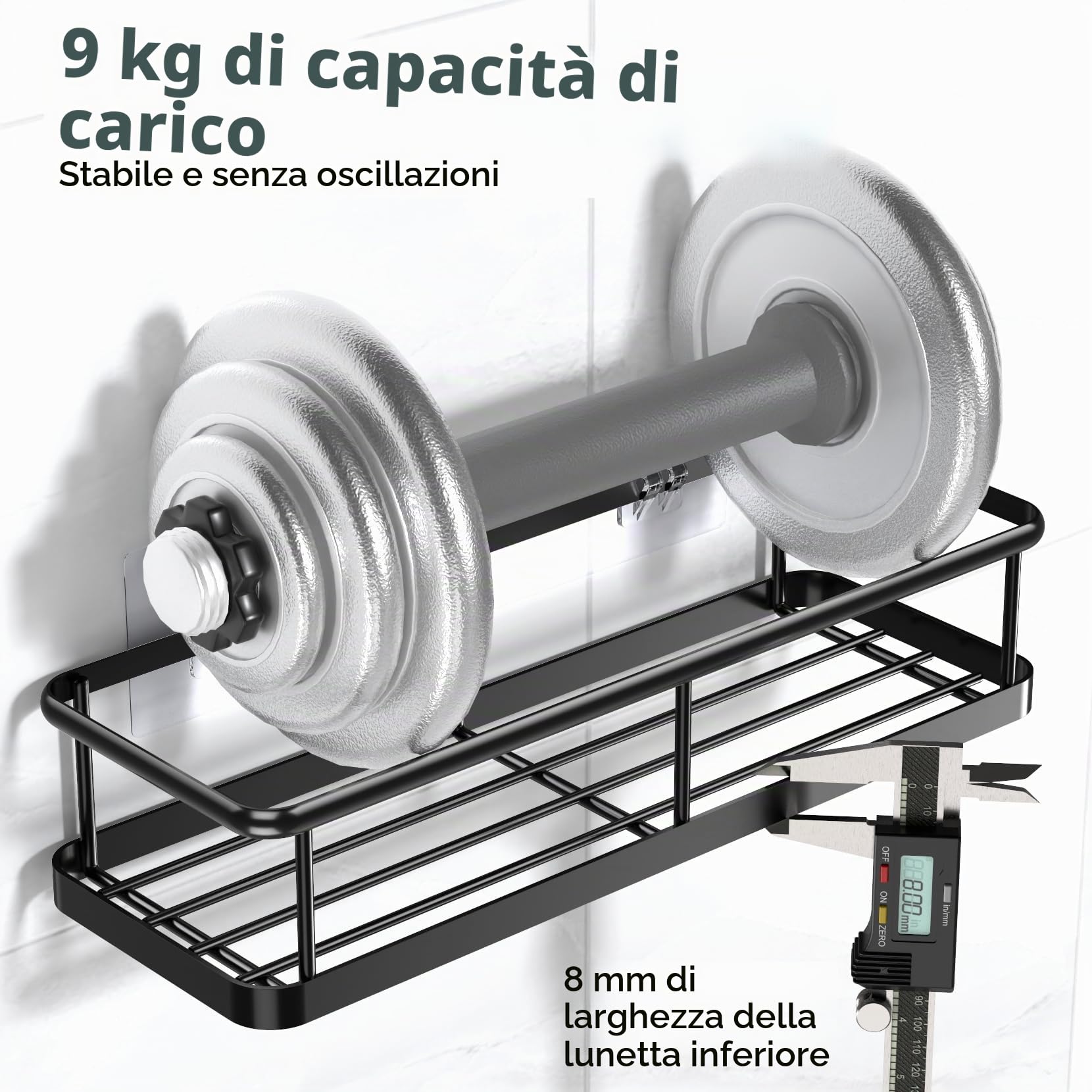 YASONIC Porta sapone per doccia 6 Pezzi Mensola doccia senza foratura, grande capacità con 12 ganci e Portasapone doccia, Impermeabile e antiruggine Porta shampoo doccia, Organizer doccia, Nero