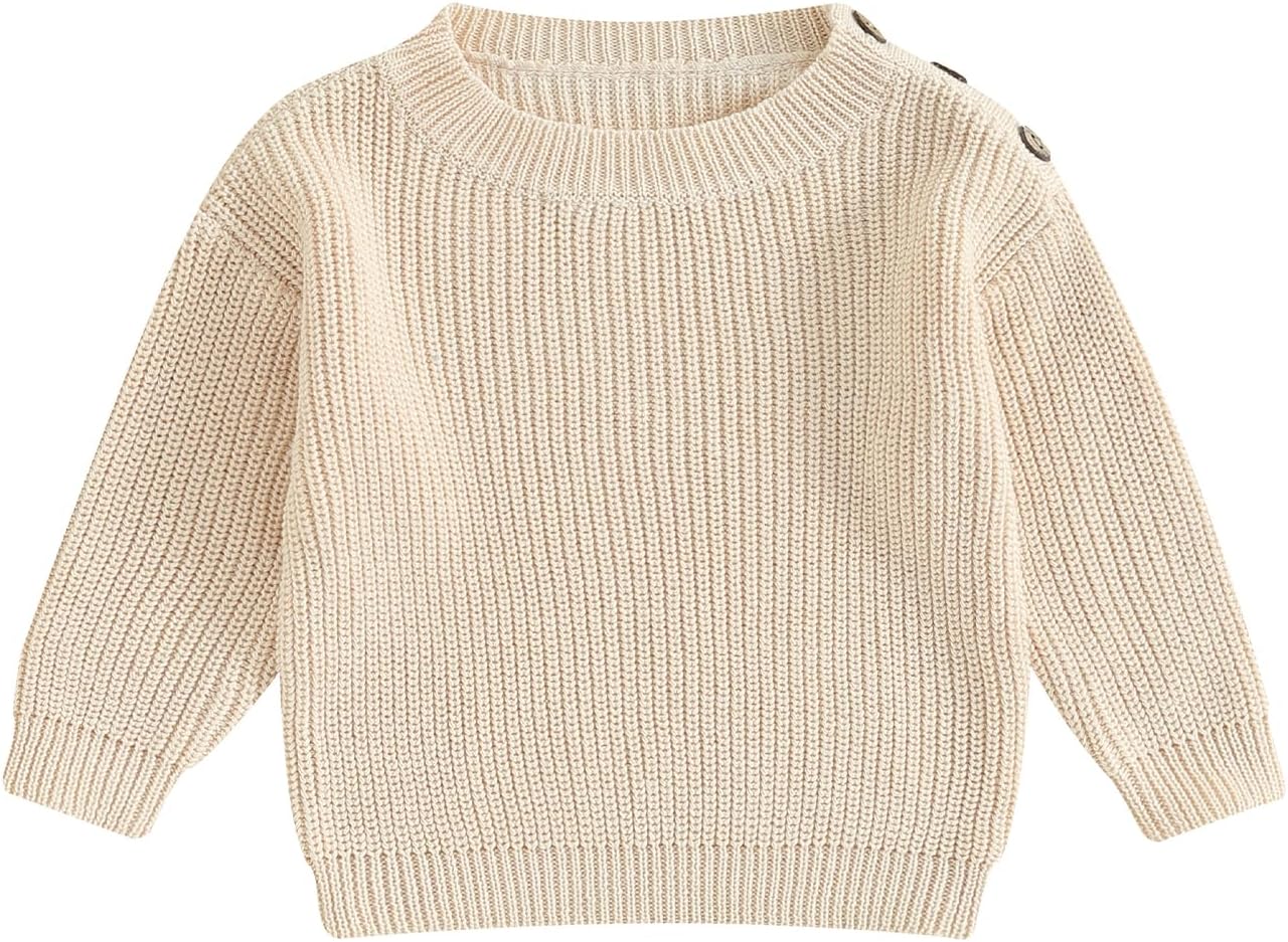 FOMOYUU Newborn Toddler Baby Boys Girls Pullover Sweater Cotton Knit Button Closure Fall Winter Clothes Outfit