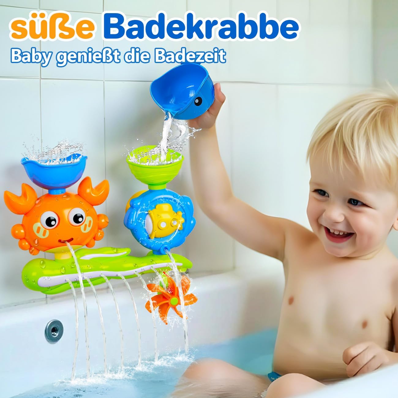 Juguete de baño para niños de 1 a 3 años: a partir de 1 año de juguete acuático, cangrejo de agua, juguete de bañera y exterior, juguete educativo regalo para niños, niñas, cumpleaños de bebé, regalo