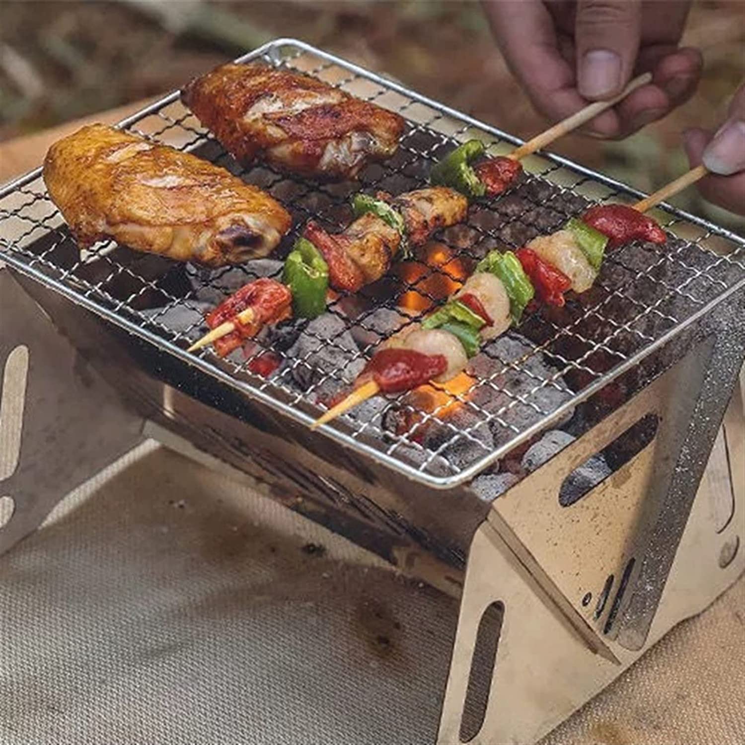 Parrilla de barbacoa Parrilla de gas al aire libre Barbacoa portátil al aire libre Parrilla de camping Parrilla de barbacoa de carbón de acero inoxidable compacta plegable Estufa de parrilla de h