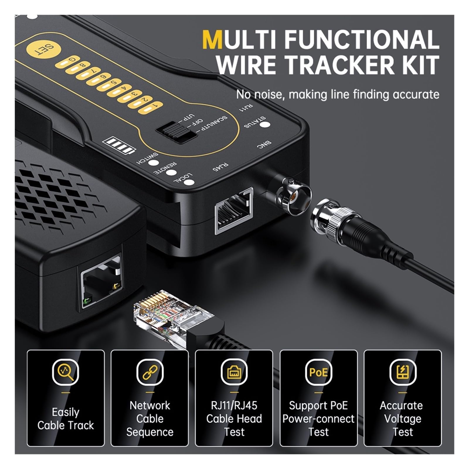 Netzwerkkabel-Tracer, RJ11, RJ45-Kabeltester for Telefon, Ethernet-Kurzschlusstest, Kabel-Tracker Mit LED-Licht Leicht Und Tragbar
