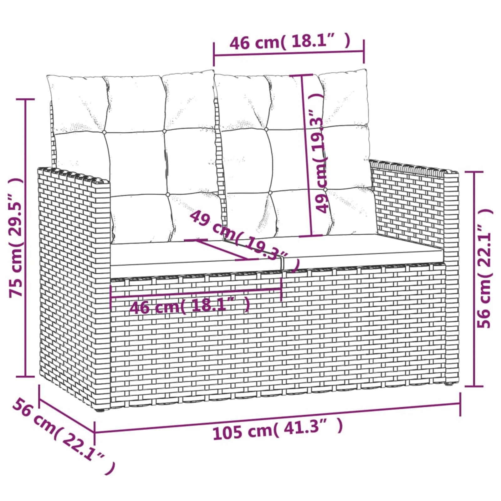 362319 Panca da Giardino con Cuscini Grigia 105 cm in Polyrattan Testata in Legno,Testata Letto Matrimoniale Muebles Dormitorio Spalliera Letto Testiere per Letto Matrimoniale