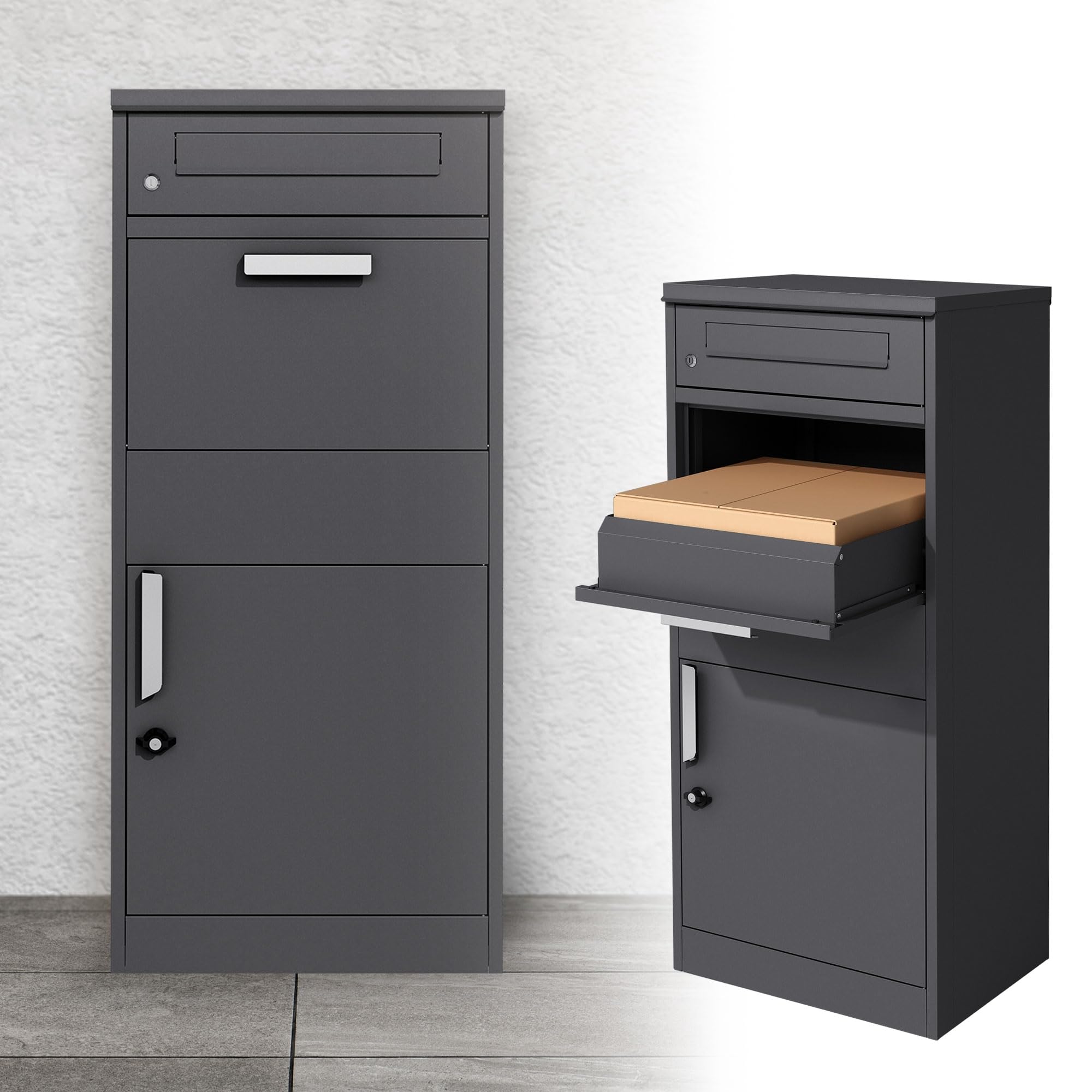 ML-Design Mailbox for Outdoor Parcels, 50 x 112 x 37 cm, Independent, Galvanised Steel, Anthracite with Lock and 2 Keys, Modern Postal Box for Letters, Shipping, Reception