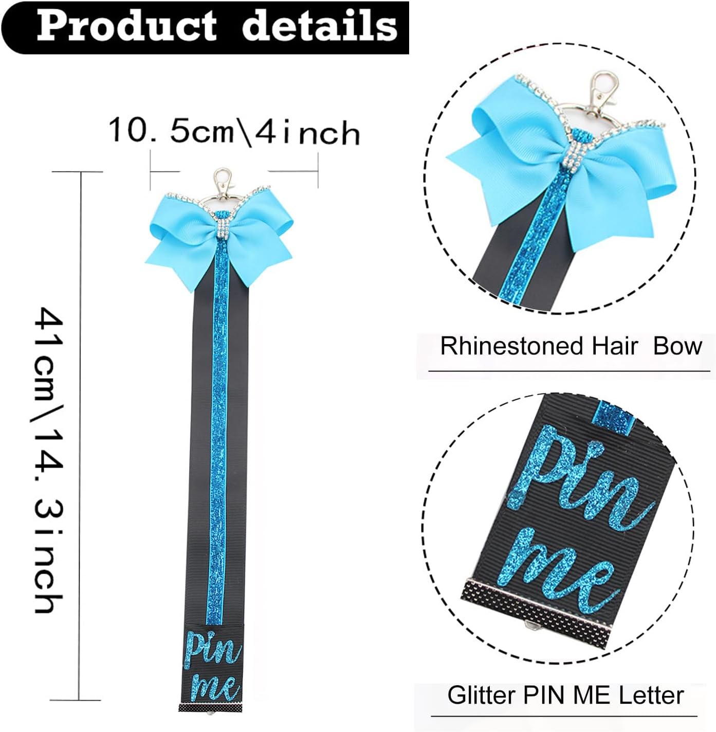 Cheer Pin Strap Pin Me Ribbon for Backpack Glitter Cheerleader Keychain Cheer Gifts Cheer Bow Pin Holder - Image 4