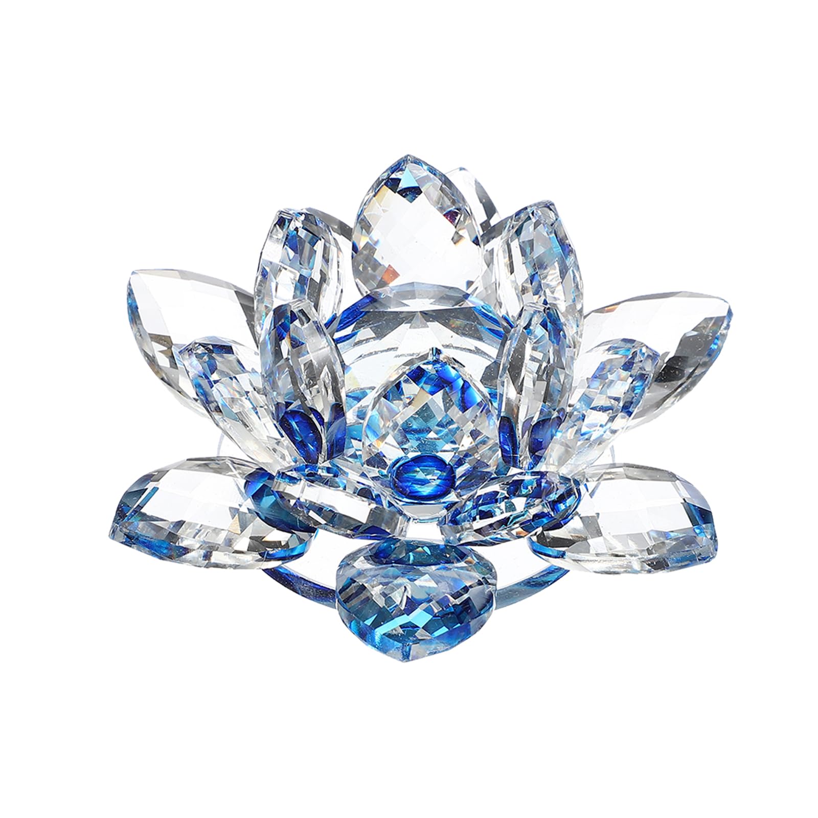 Figurine fleur de lotus en cristal bleu 9 x 9 cm pour décoration maison et bureau