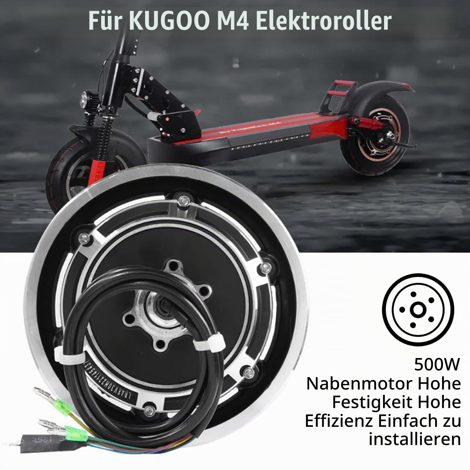 Nabenmotor, 10 Zoll Elektroroller Nabenmotor für Kugoo M4/M4 Pro 48v 500w Radnabenmotor Motor Ersatz E Scooter Motor für Kugoo M4/M4 Pro Elektroroller E-Scooter Zubehör