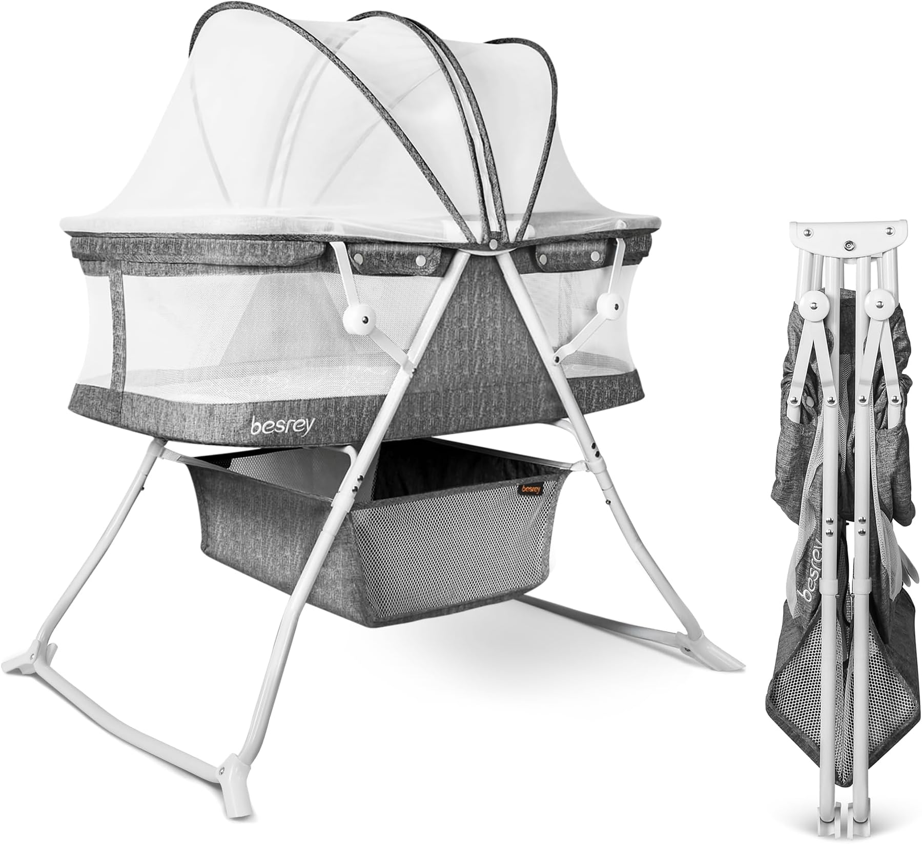 besrey Bassinet for Baby, Portable Baby Bassinets, Rocking Cradle Bed, Easy Folding Bedside Sleeper Crib, Quick-Fold for Newborn Infant, up to 19.8 lb Compact Storage, Mattress and Net Included