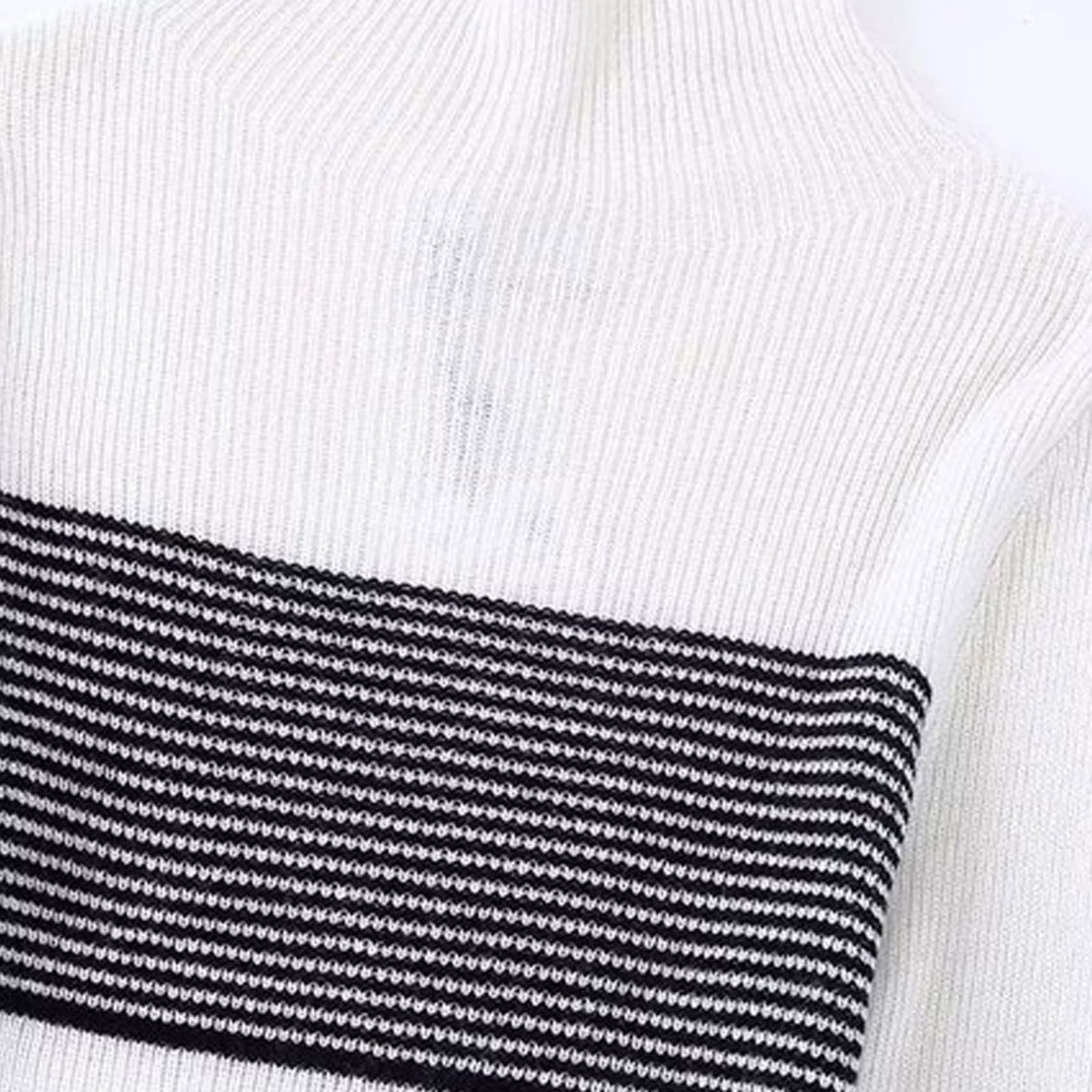 Damskie swetry damskie w kontrastowe paski sweter z dzianiny wysoki dekolt długi rękaw damski sweter na co dzień top, Jeden kolor, M