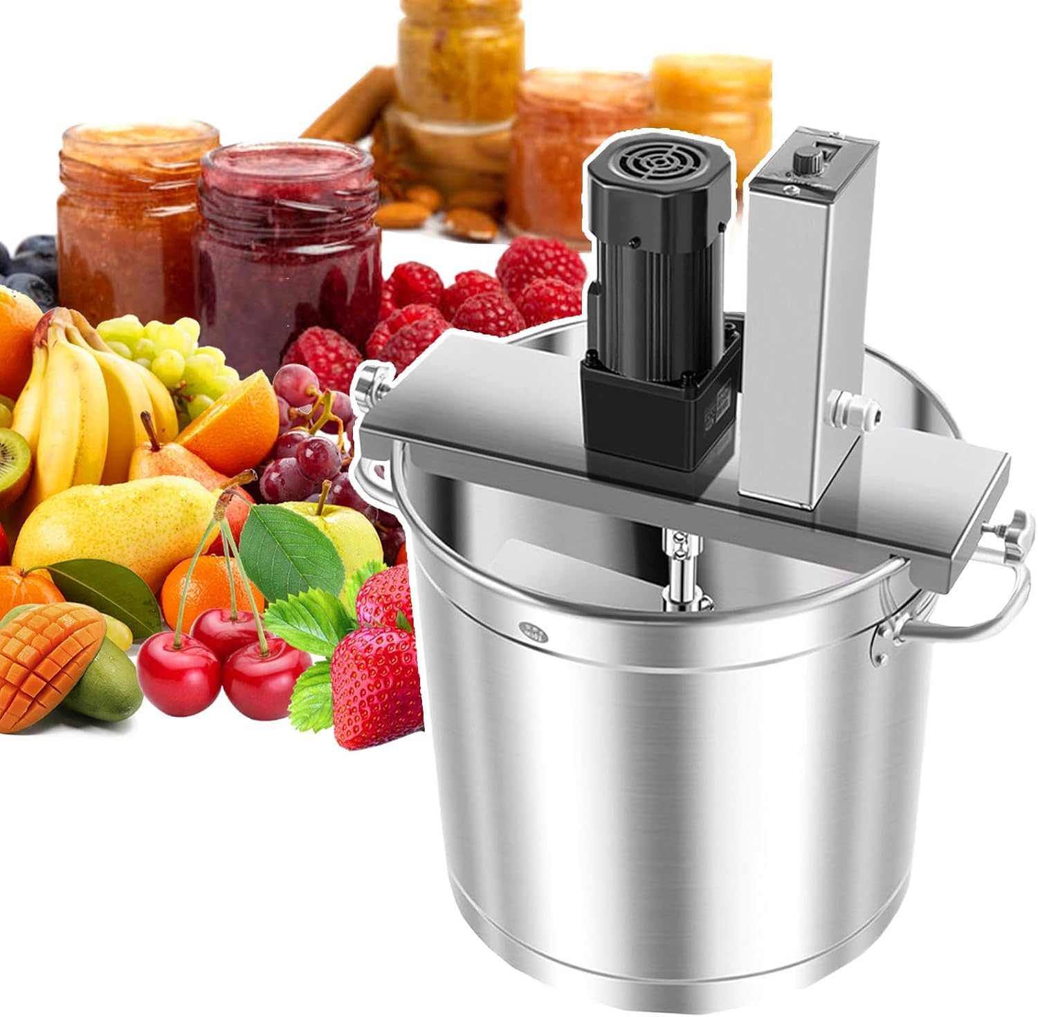 Olla Caliente Mezcladora Automática, Acero Inoxidable, Raspador de 4 Cuchillas, Velocidad Regulable, Máquina para Freír Salsas y Condimentos para Restaurantes (Size:30x30cm/20L)