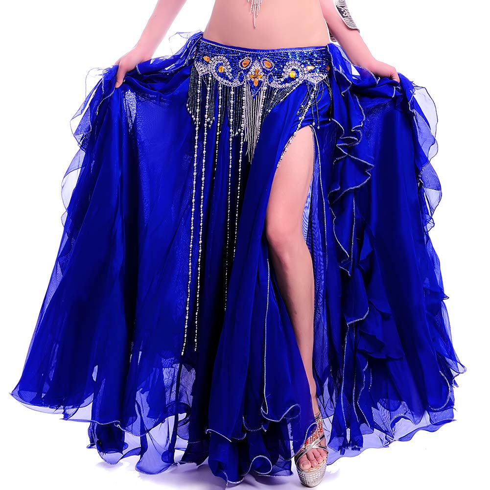 ROYAL SMEELA Danza del Ventre Gonna Cintura Reggiseno 3pcs Set Vestiti Donna Danza del Ventre Abbigliamento Gonna Lunga Donna Flamenco Carnevale Reggiseno Cintura Vestiti per la Danza del Ventre