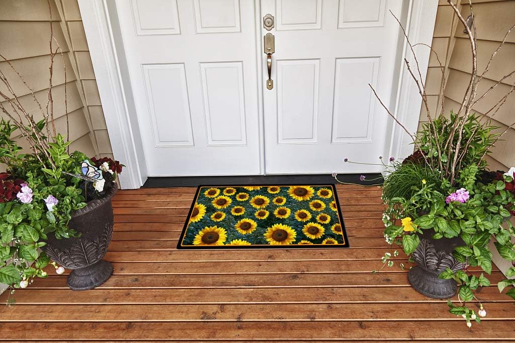 Morning View Entrance Door Mat Outdoor Welcome Mats Indoor Entrance Rug Sunflower Floral Rubber Door Mats Decorative Floor Mat Indoor Entryway 29×17 Inch(Sunflower)