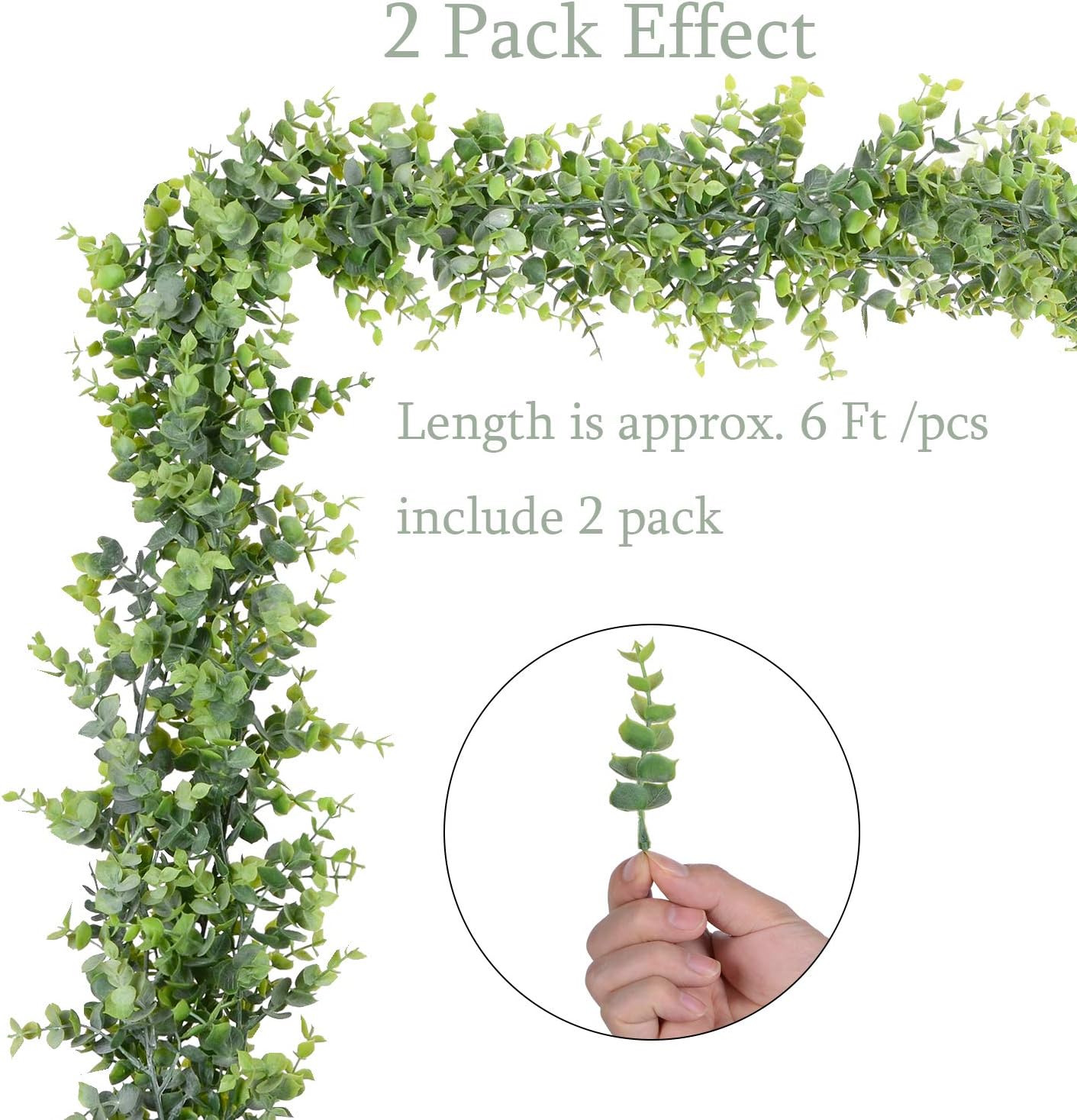 Artificial Vines Faux Eucalyptus Garland, 2 Pack Fake Eucalyptus Greenery Garland Wedding Backdrop Arch Wall Decor, 6 Feet/pcs Fake Hanging Plant for Table Festival Party Decorations - Image 2
