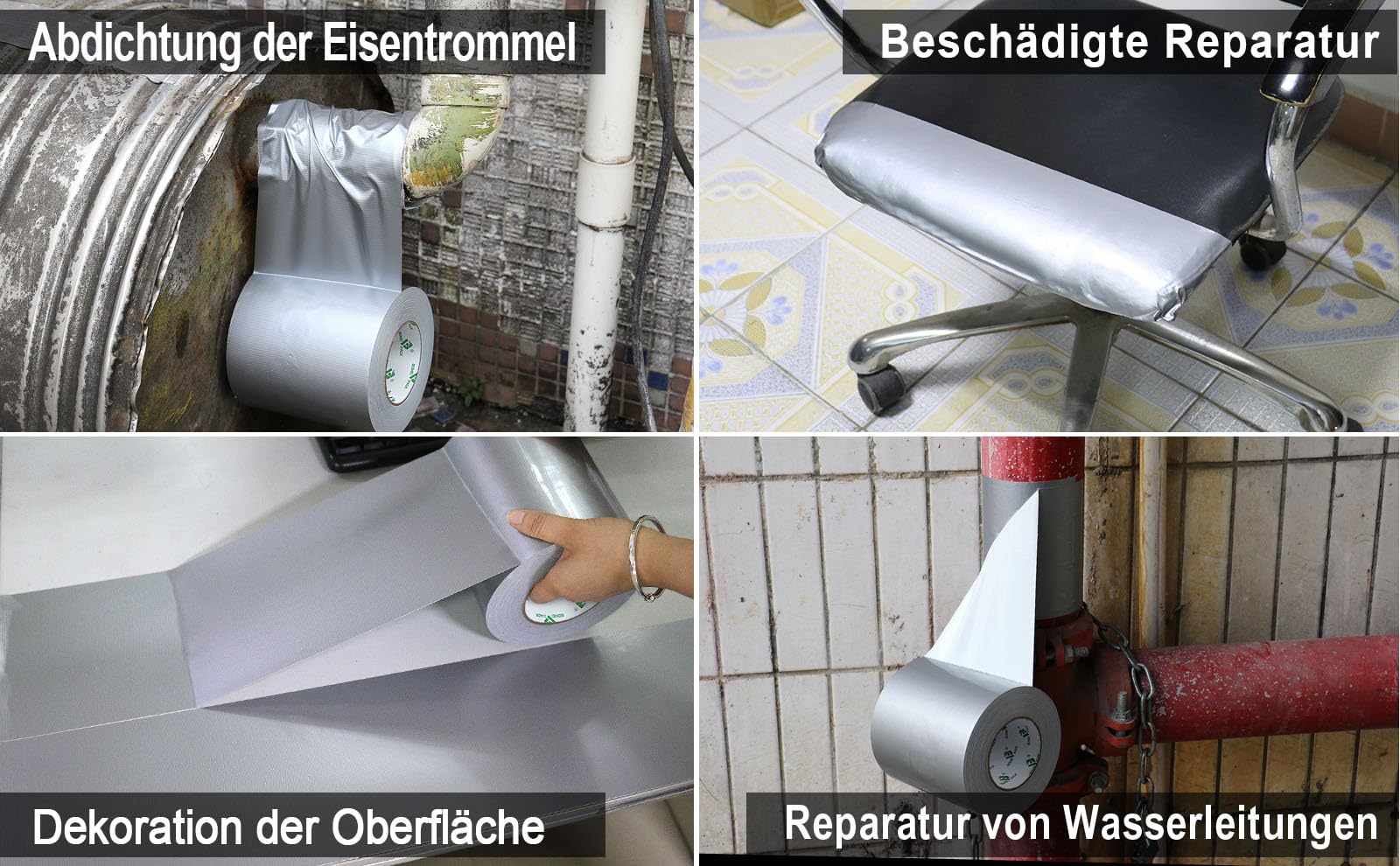 BOMEI PACK Cinta blindada extra fuerte, color plata, 50 m x 200 mm, cinta de reparación impermeable para interior y exterior, cinta de reparación con fuerte fuerza adhesiva
