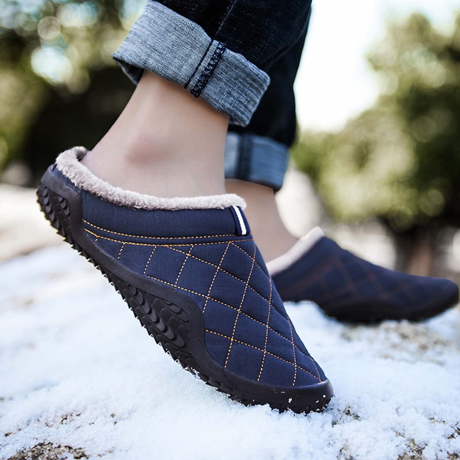 CERYTHRINA Zapatillas de estar por casa para hombre y mujer, forro cálido, impermeables, para interiores y exteriores, antideslizantes, para invierno, azul marino 2, 41 EU