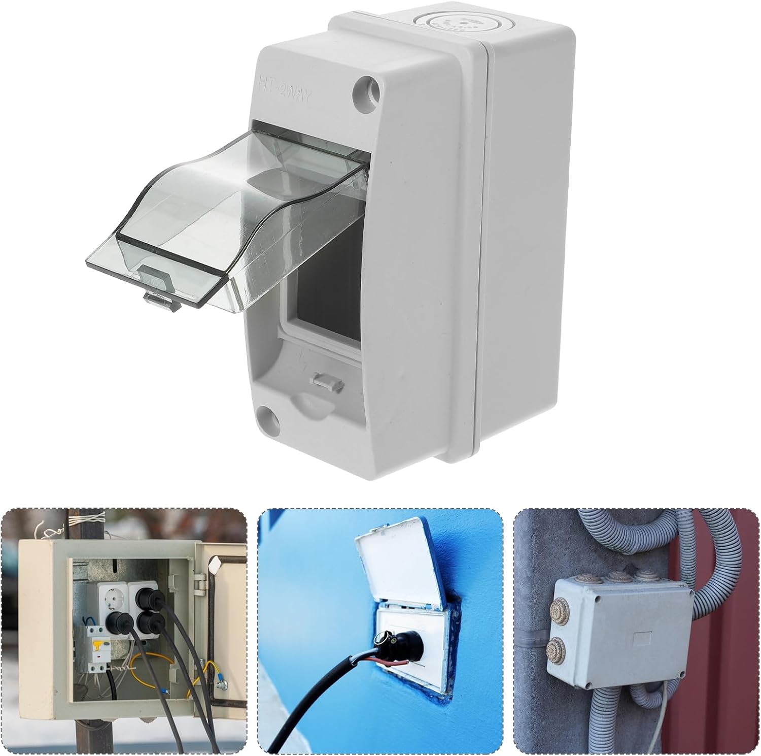 Angoily 2 Way Breaker Box, Distribution Box, 2 DIN Rail Distribution Junction Box, Weatherproof Distribution Box