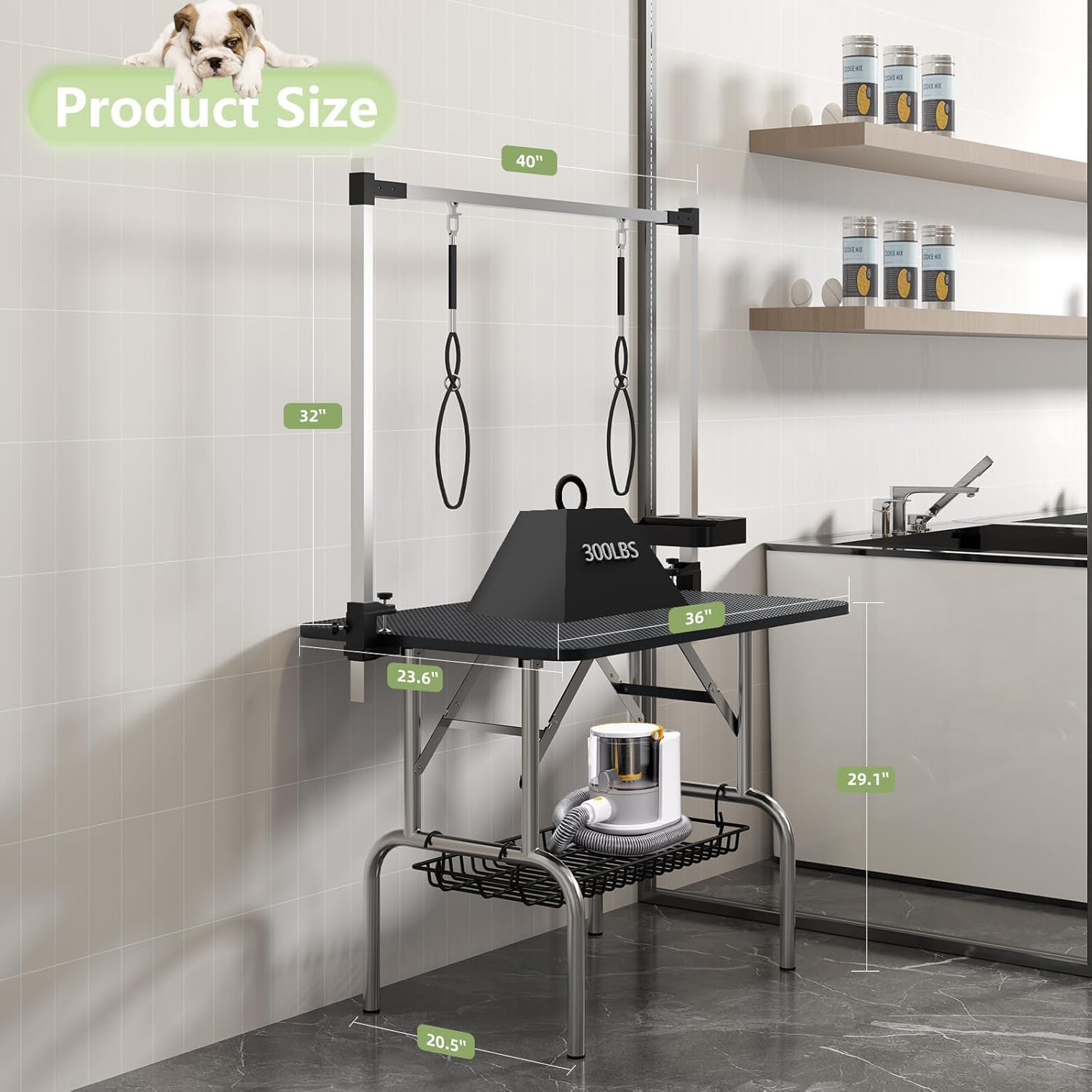 36'' Blue Foldable Dog Grooming Table with Iron Frame and Mesh Tray