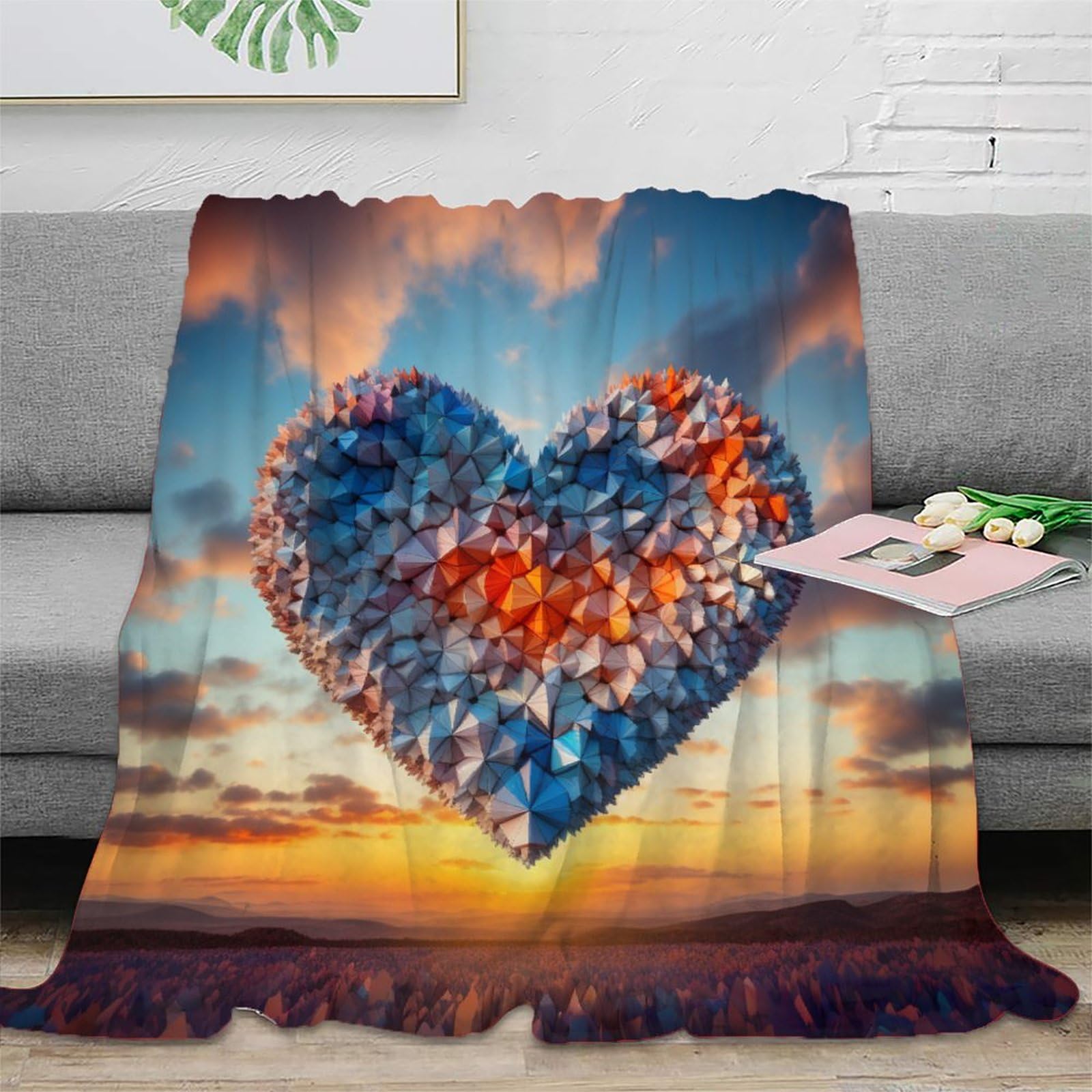 Love Flannel Blanket 3D Romantic Gift Printed Throw Blanket Couch Bed Sofa Fleece Blanket Soft Fuzzy Warm Cozy Fleece Bed Blanket Decorative Living Room 40x50inch(100x130cm) — image 1