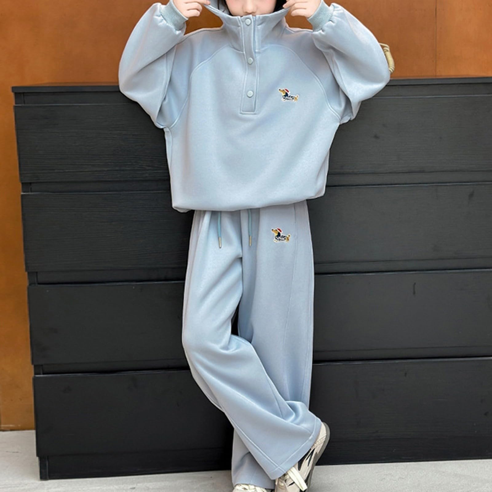 Mädchen Hoodie Weites Bein Sweatpants Trainingsanzug-Set