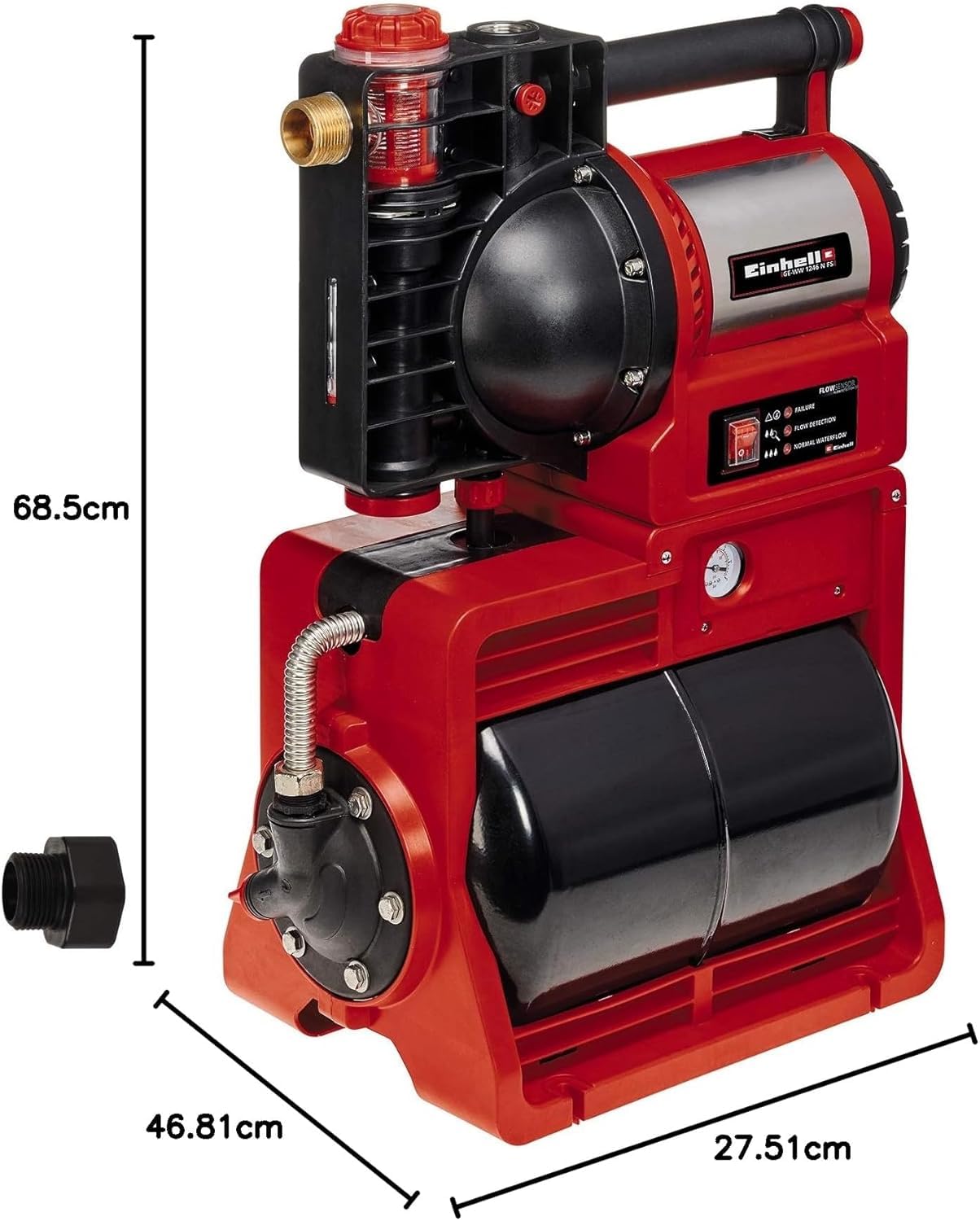 Einhell Hauswasserwerk GE-WW 1246 N FS (1.200 Watt, 4600 L/h max. Fördermenge, Flow-Sensor inkl. LED-Anzeige, Schmutz-/Saug-/ Wasserfüllanzeige, Frostschutz, Trockenlaufsicherung, 20 l Tank)