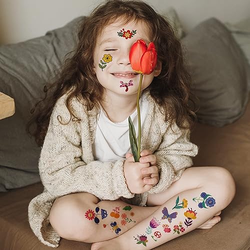 Miniatura 4 de Casciybo Tatuajes temporales de flores para niños y niñas 10 hojas falsas impermeables lindas calcomanías de tatuaje pequeñas para niños regalos de