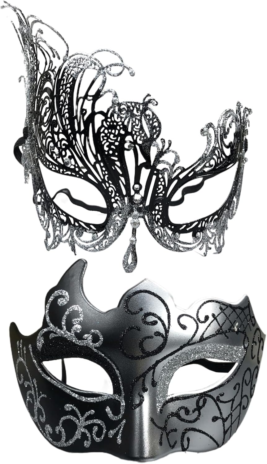Masquerade Mask for Couple Mardi Gras Venetian Party Mask Set Halloween Costume Accessory