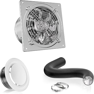 HG Power 6 Inch Exhasut Fan Kit - Metal Exhaust Fan, Round Vent Cover, 116-feet Flexible Air Ducting for Kitchen, Garage, Basement, Chicken Coop, Workshop, Greenhouse Ventilation Use