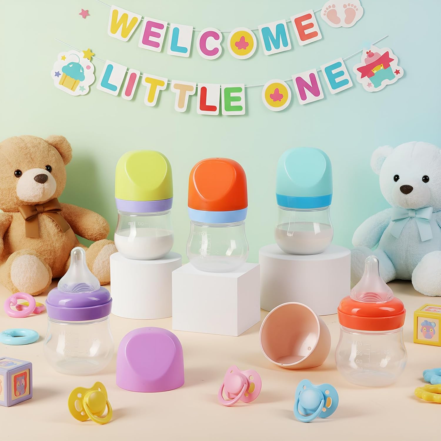Sawysine 20 Pcs Bottles for Baby Shower Game with 3.4oz Mini Plastic Clear Baby Milk Bottles Soft Silicone Nipple Fillable Feeding Bottle Bulk for Infant Newborn Unisex