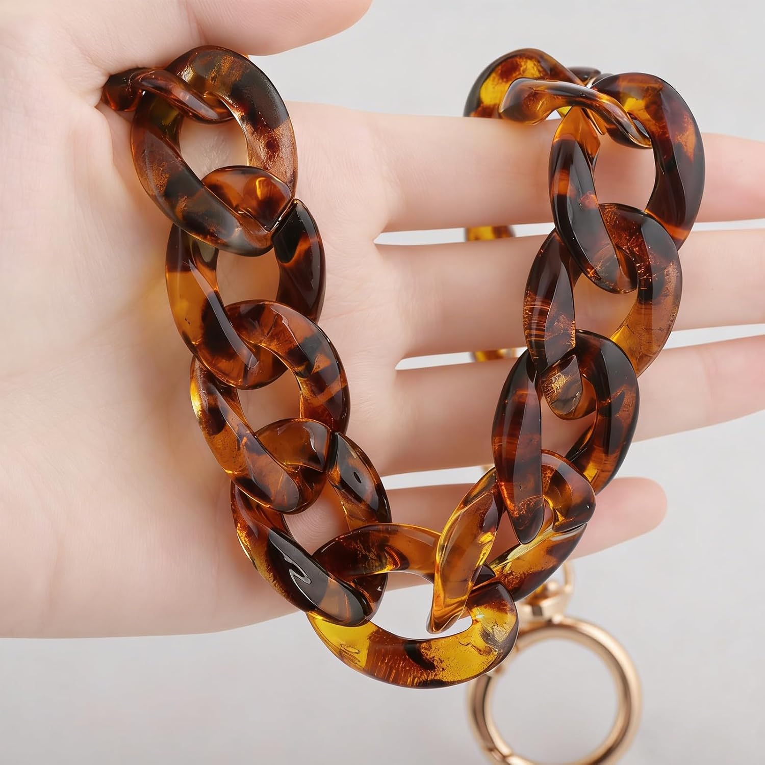 Chunky Tortoiseshell Leopard print Acrylic Bag Chain - Detachable Short Chain Clutch Tote Crossbody - women's Gift
