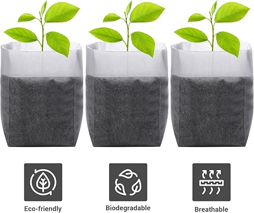 Miniatura 4 de GREANER 100 bolsas de cultivo de vivero grandes 78 x 86 pulgadas bolsa de cultivo de plántulas de tela biodegradable no tejida bolsas de semillas