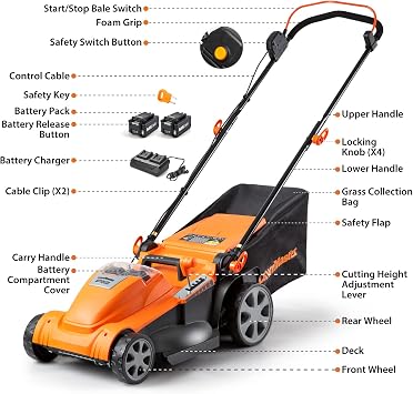 LawnMaster CLMF4817E 48V MAX* Brushless Mower with 2X24V MAX* 4.0Ah Battery and a Dual Charger & Worx String Trimmer Cordless & Edger 20V 10 - 12 Weed Trimmer PowerShare WG154