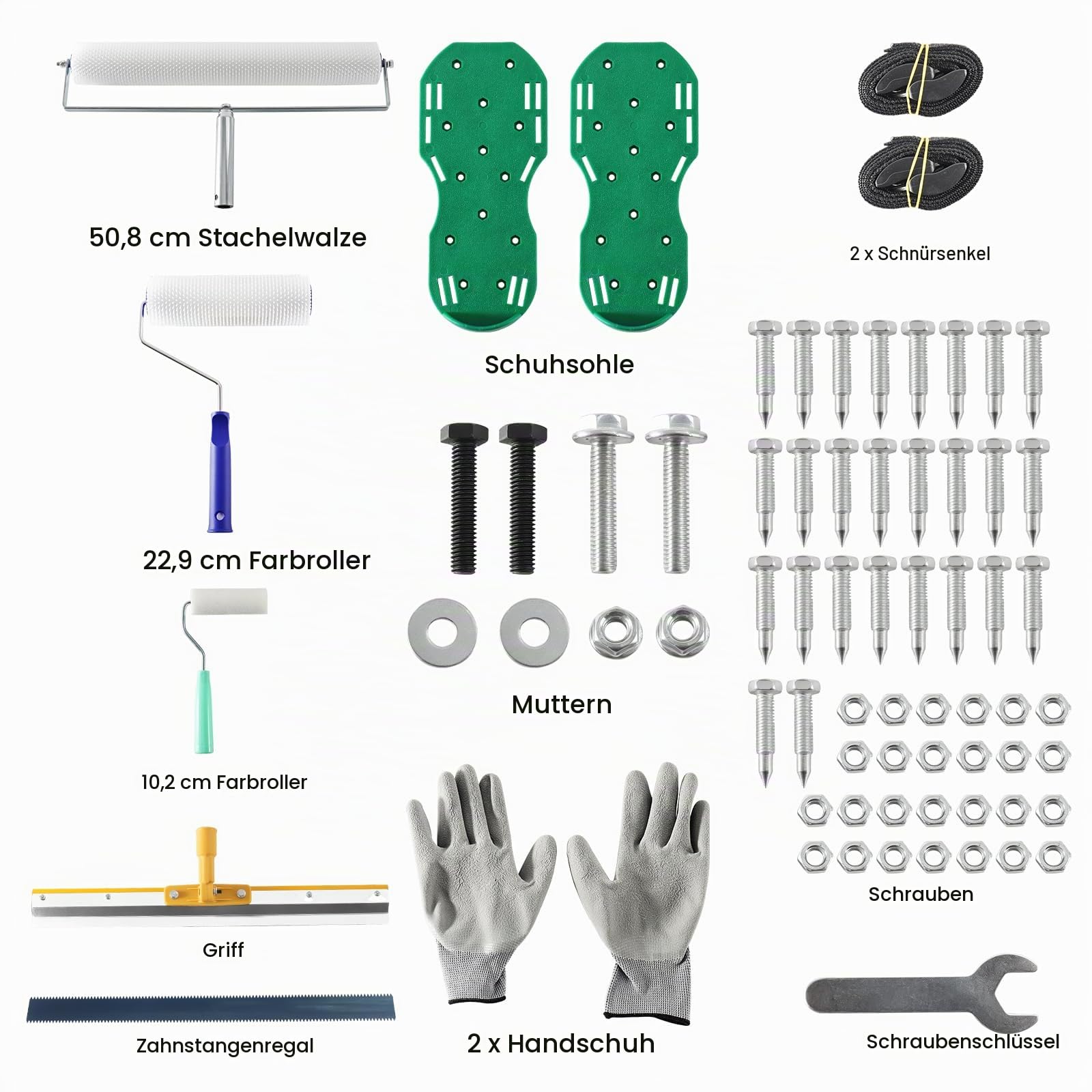 Bodenbeschichtung Set, Entlüftungswalze, Farbroller, Nagelschuhe ausgleichsmasse, Zementboden Nivellierwerkzeuge