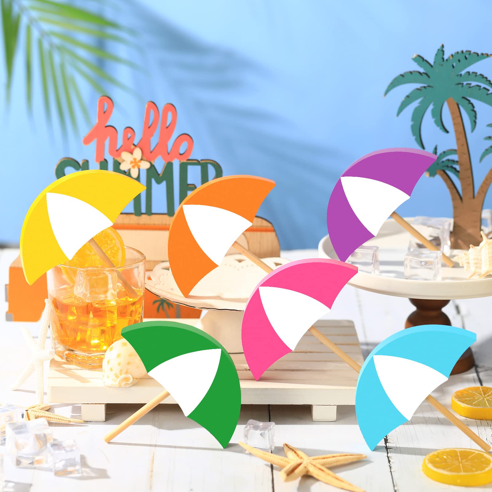 Parasols d'été en bois plateau décoratif d'été pour étagère et table de ferme lot de 6