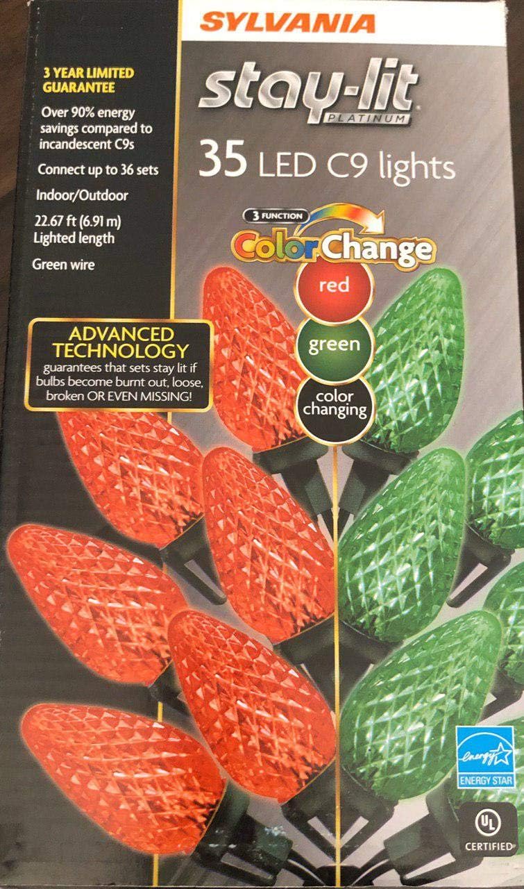 SYLVANIA Stay-lit Platinum Indoor/Outdoor Christmas Light (35 LED C9 Lights RED - Green - Color Changing)