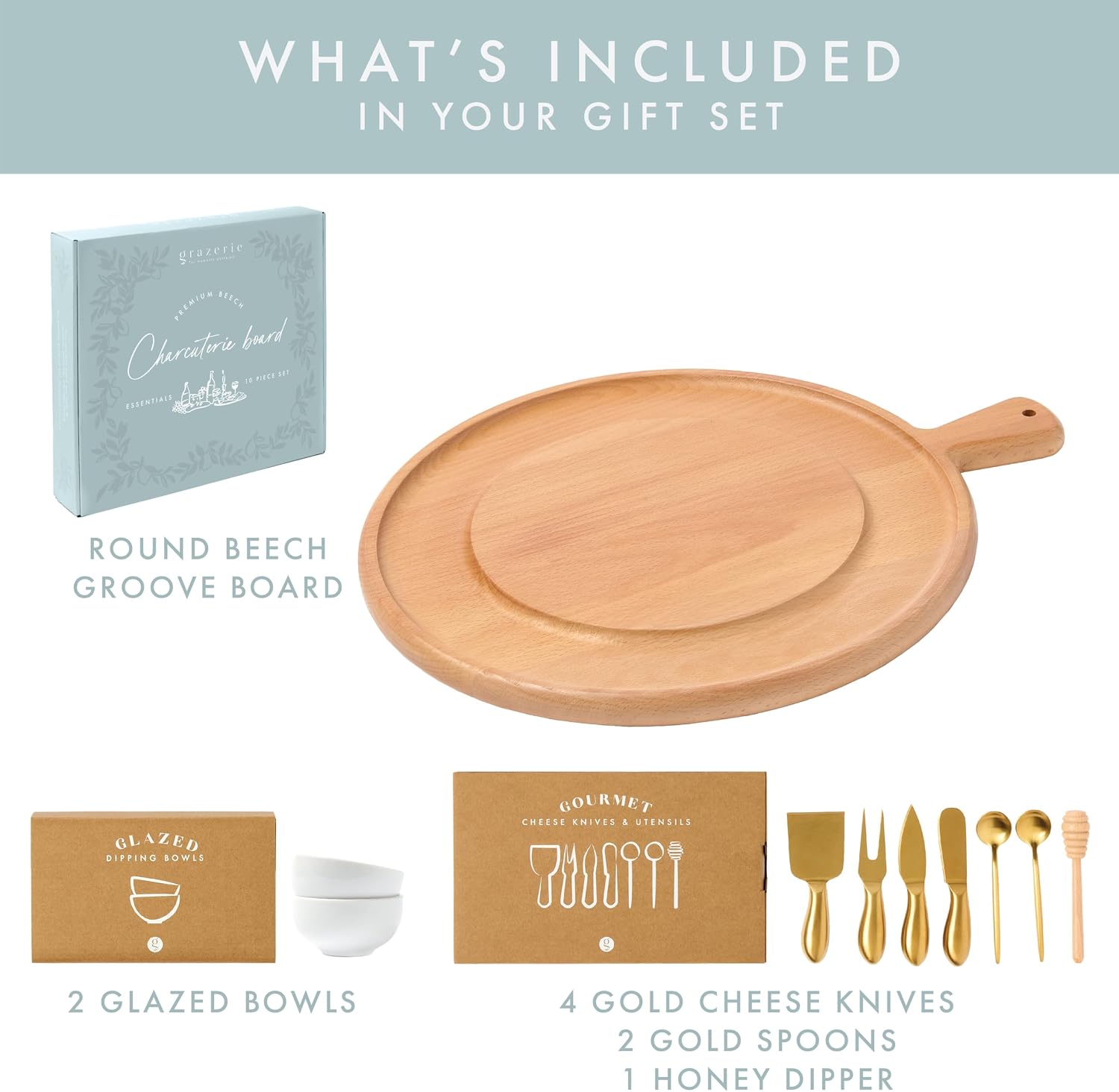 Charcuterie Board Set - Round Beech Wood Cheese Board for Serving with Accessories - House Warming Gifts for New Home, Bridal Shower & Wedding Gift, Birthday Gifts for Women image 2