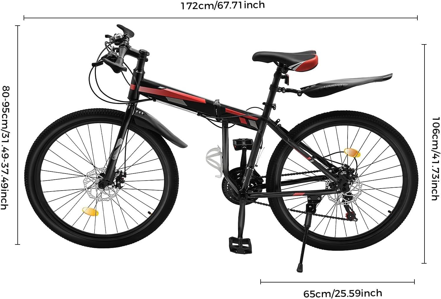VTT Pliable 26 Pouces, 21 Vitesses, Double Frein À Disque, pour Garçons, Filles, Femmes Et Hommes 26in