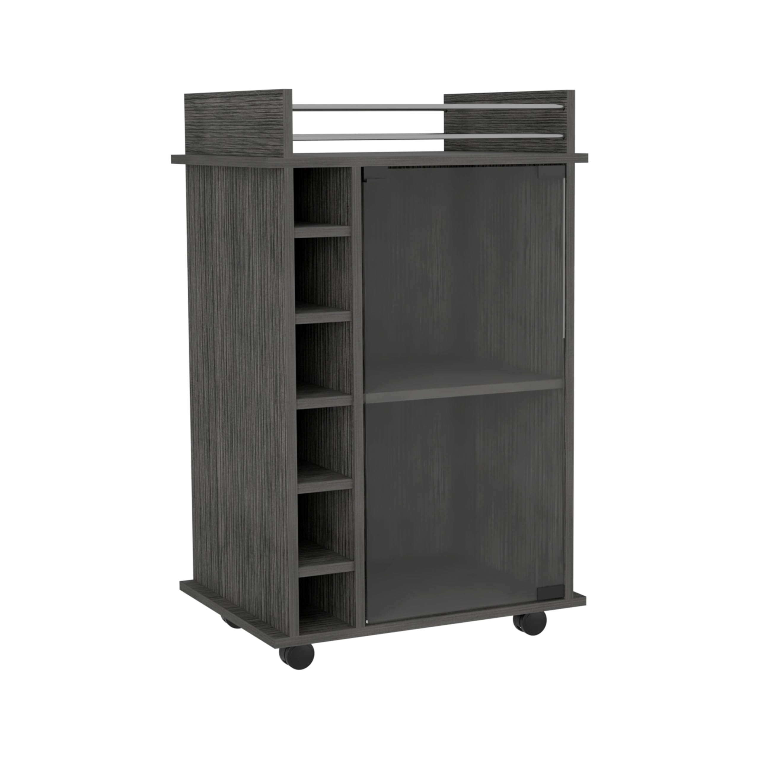 Tuhome Dukat Bar Cart,Two Shelves, Six Built-in Wine Rack, Four Casters -Smokey Oak