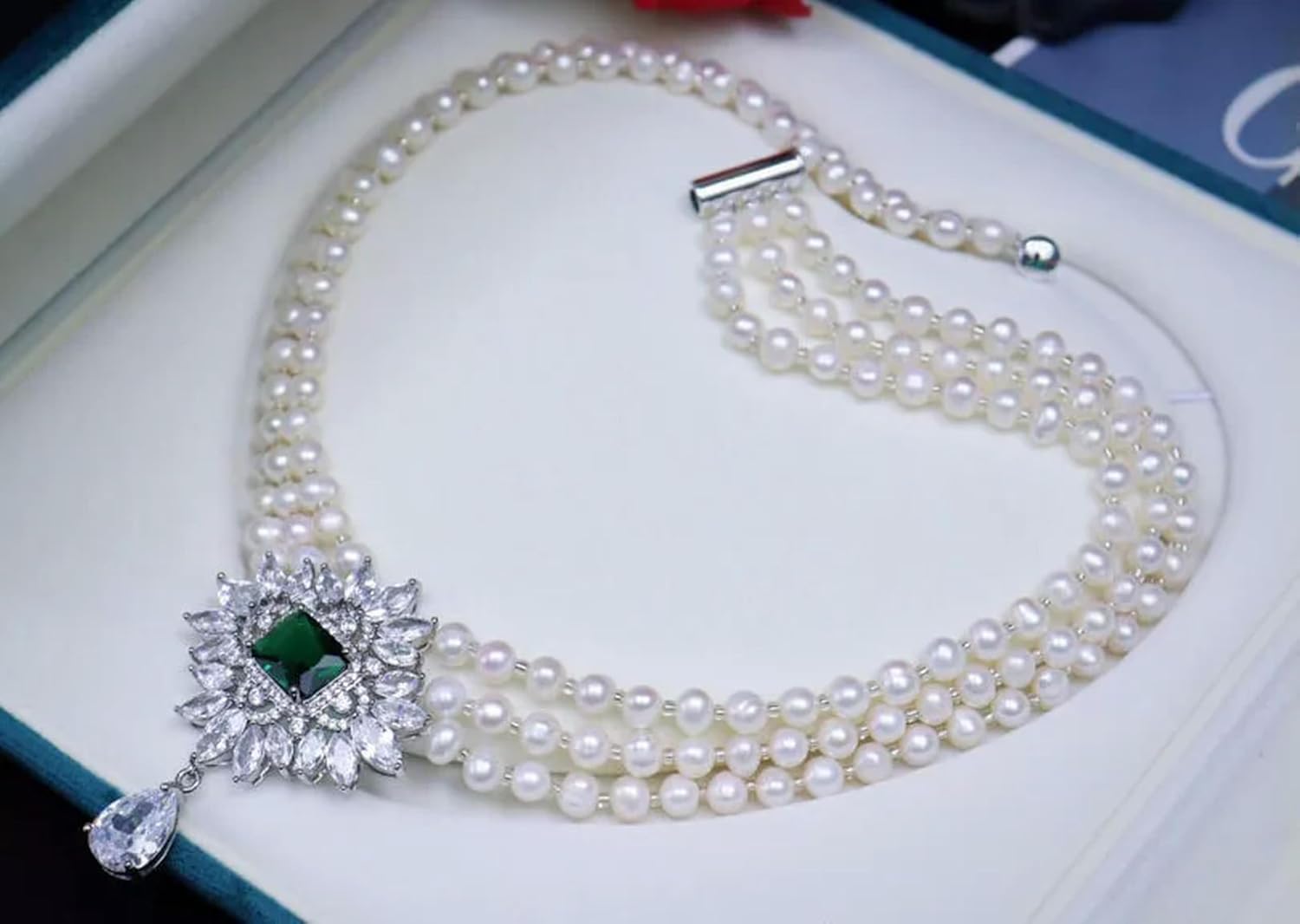 3 Strand Natural 7-8mm White Freshwater Pearl Necklace 18-20" for Women