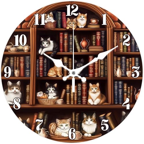 CHGCRAFT Reloj de pared vintage con diseño de gato sin tictac, 12 pulgadas, redondo, decorativo, impreso, para decoración del hogar y la oficina