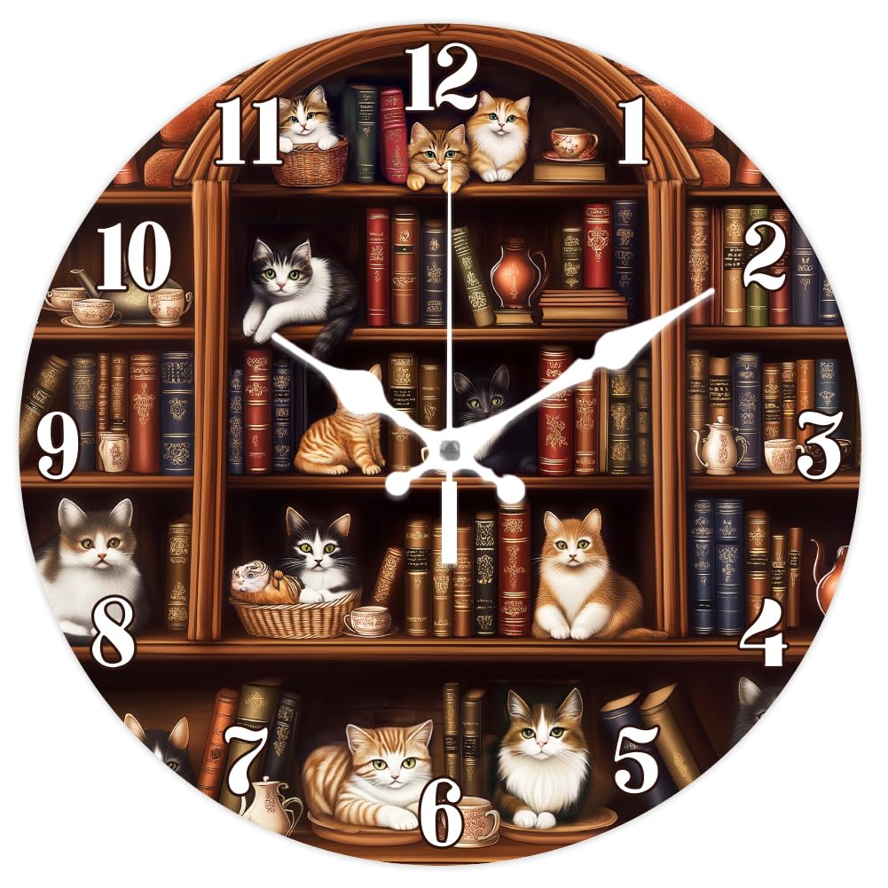 CHGCRAFT Orologio da parete vintage a scaffale Gatto non ticchettante Orologio da parete decorativo rotondo da 12 pollici per la decorazione dell'ufficio domestico