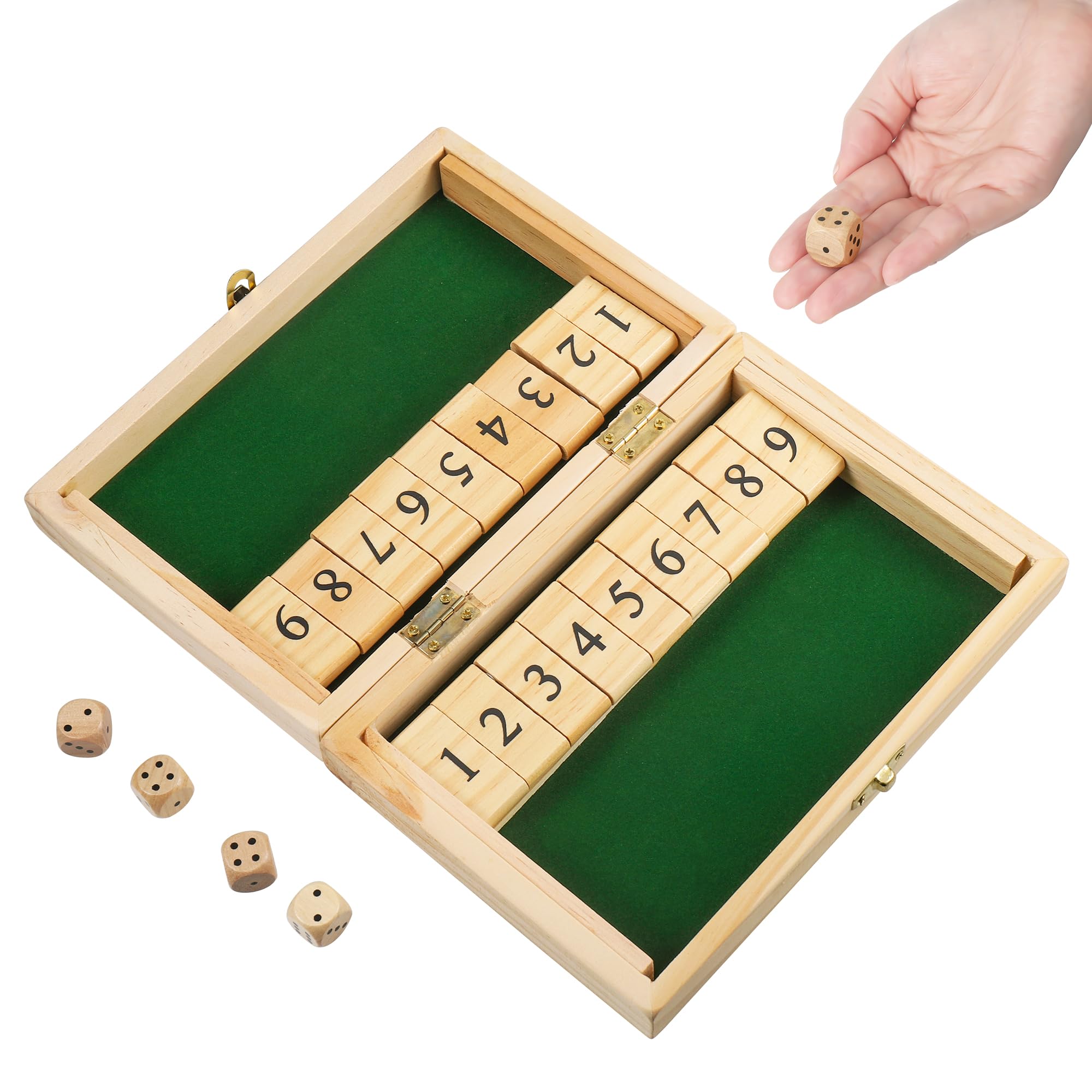 Fentar Shut the Box Game 2 Player, Puzzle Dice Games, Premium Wooden Board Game, Fun Close the Box Game, Colorful Wooden Games with 8 Dices, Educational Table Math, Holiday Games for Family