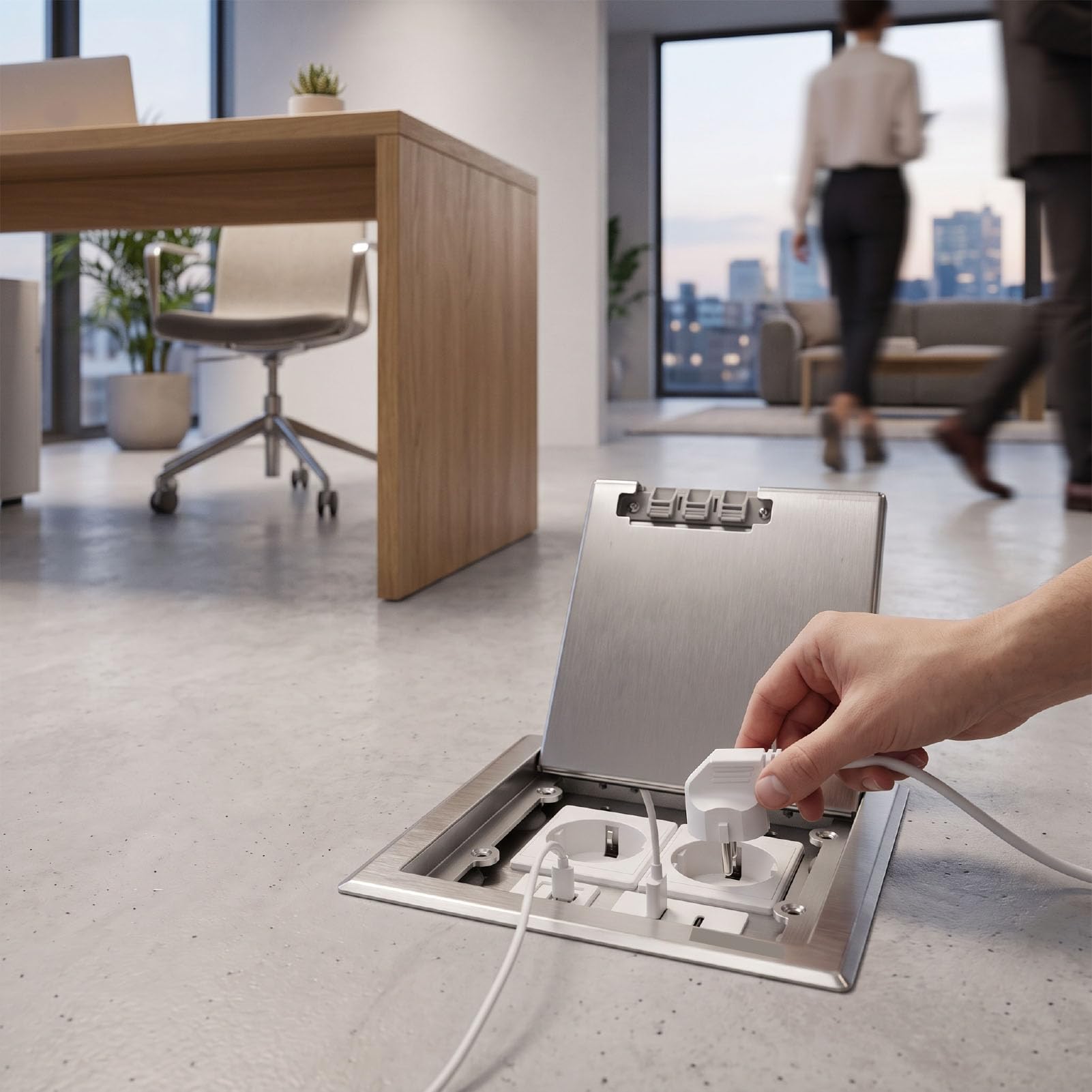 Wbudowane Gniazdko Podłogowe 2 Gniazda USB A C, Srebrne