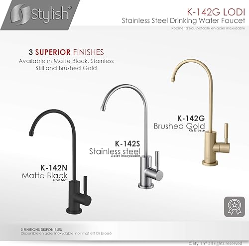 Miniatura 36 de Stylish Grifo de agua potable Cartucho de núcleo de cerámica de acero inoxidable, mango único, arco alto, rotación de 360 grados, grifo de ósmosis